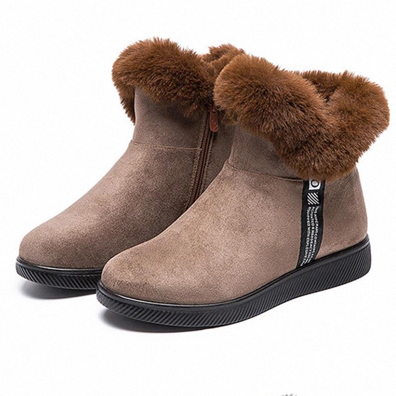 

2020 New Women Boots Winter Boots Ankle for Women Warm Plush Fur Slippers Side Zipper Flat Shoes Rubber Female Shoes #Vr0k, Black