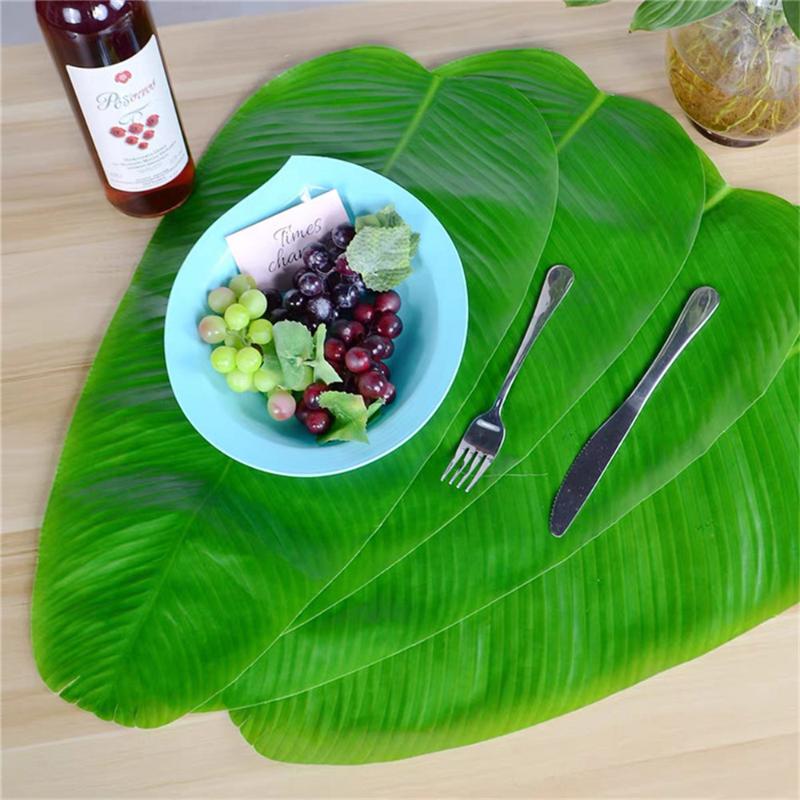 

Plastic Placemat Dining Table Mat Emulation Banana Leaf Placemat Wedding Birthday Party Tablecloth Table Decoration 1pc