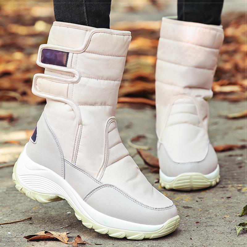 

Women Boots Mid Calf Snow Boots With Heels Winter Shoes Women Waterproof Winter 2020 Fashion Platform Botas Mujer Size 42, Beige