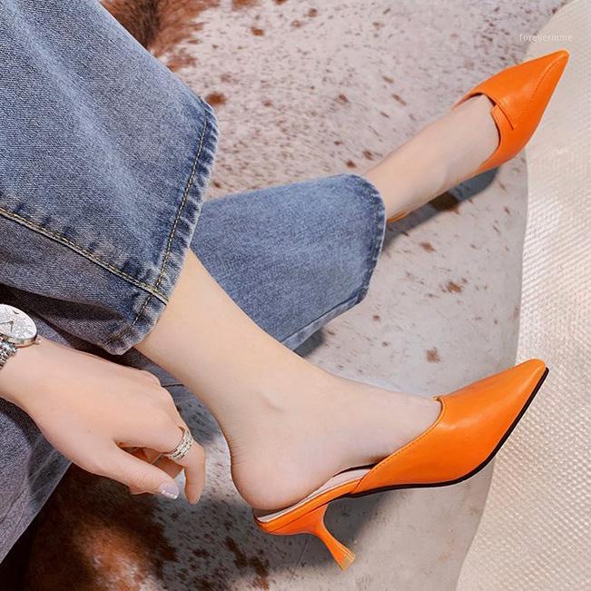 

LIHUAMAO fashion summer women stiletto heels mule shoes slingbacks pointed toe sexy ladies slides slip on shoes beach sandals1, Beige