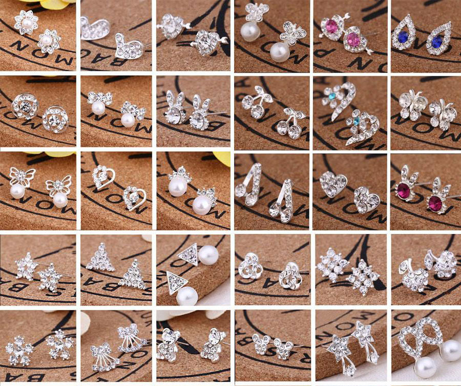 

45 styles creative ear studs fashion snowflake beer crystal rhinestone pearl earrings For Jewelry Gift EA080