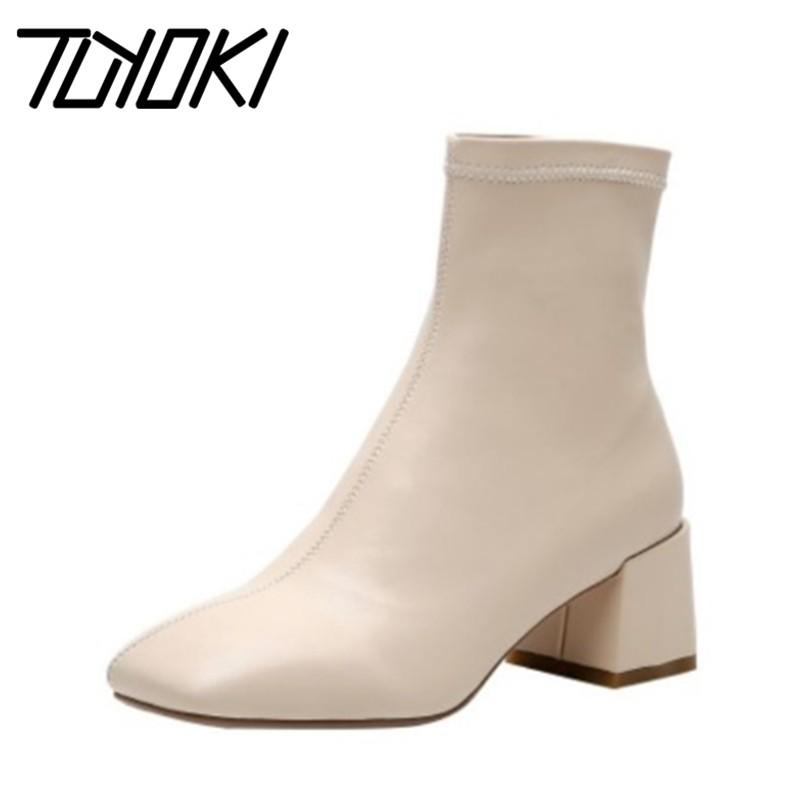 

Tuyoki New Woman High Heel Boots Square Toe Thick Heel Winter Shoes Woman Fashion Elegant Stretch Boots Size 33-40, Black