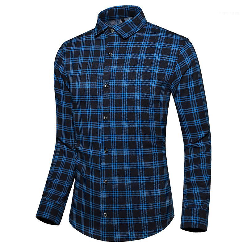 

Shirt Mens Slim Fit Long Sleeve Dress Shirts Men Casual Shirt Male Social 2019 Autumn Plaid -7XL A111, Blue