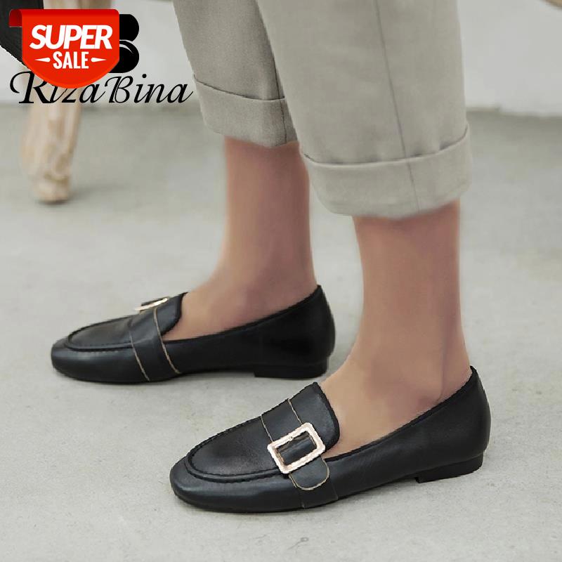 

RIZABINA Women Shoes Casual Fashion Loafers Flats Shoes Women Outdoor Metal Buckle New Arrivals Woman Footwear Size 33-43 #dl0s, Beige