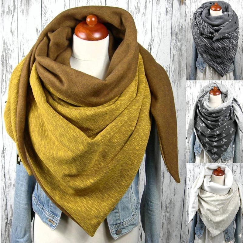 

Women Winter Thicken Warm Scarf with Button Clip Vintage Floral Plaid Feather Printing Soft Wrap Bib Windproof Shawl1