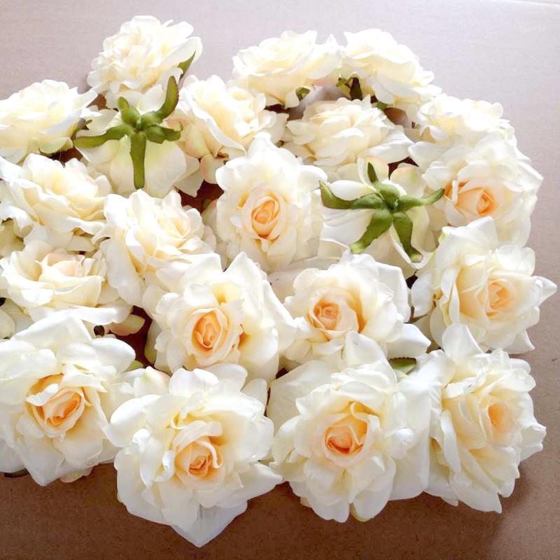 

5PCS 10cm Rose Flower Head Silk Flower For Wedding Party Decoration DIY Scrapbook Craft Wall Decor Artificial1, White