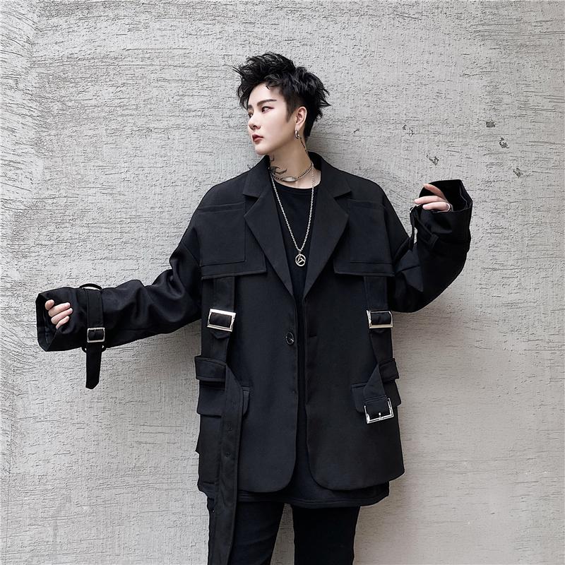 

Men Ribbons Black White Casual Blazers Suit Jacket Male Fashion Show Stage Clothing Harajuku Streetwear Suit Coat Outerwear, Tf45 black
