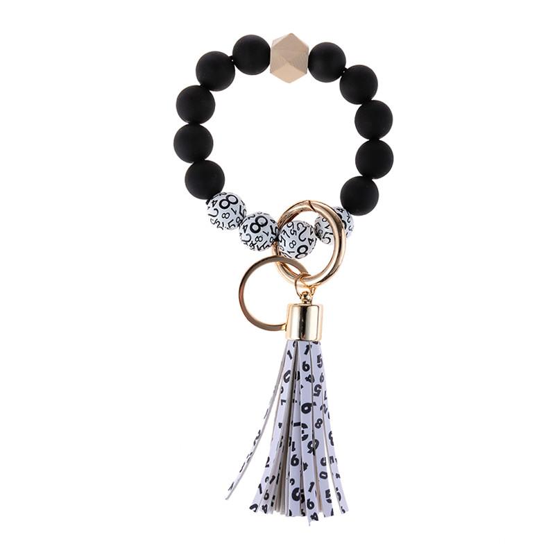 

Keychains 1pcs Silicone Beaded Wood Beads Keychain Dot Digital Number Key Wristlet Bracelet Pendant Keyring For Women Accessories, Silver