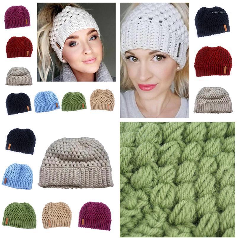 

Beanie/Skull Caps Fashion Women Stretch Knitted Crochet Beanies Winter Hats For Cap Warm Lady Messy Bun With Tag1, A6