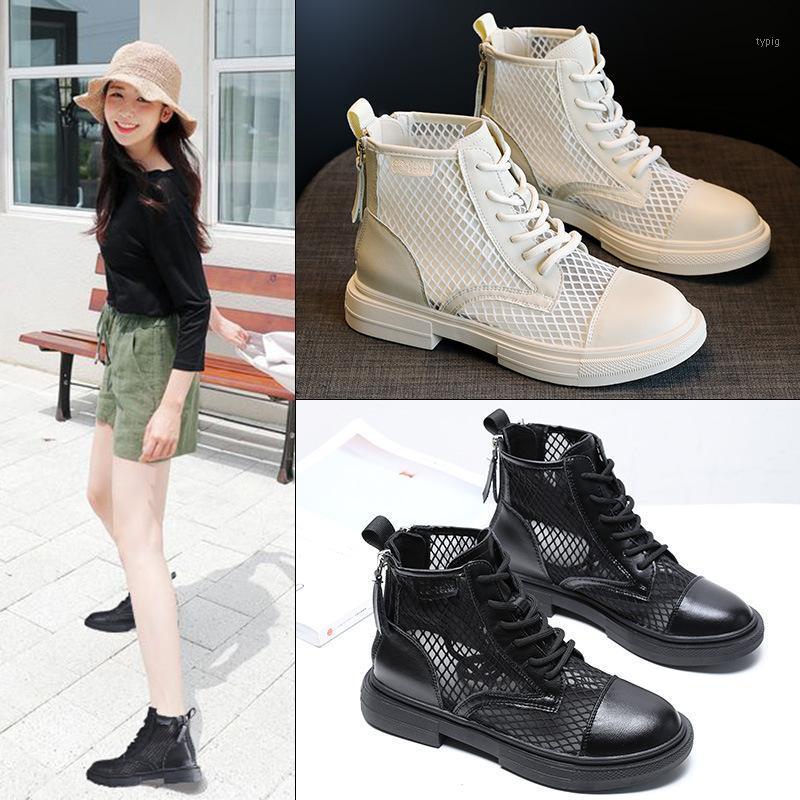 

Koovan Women's Zipper Boots Women's Shoes 2020 Summer New Black Handsome Mesh Breathable Women Motorcycle Ankle Boots1