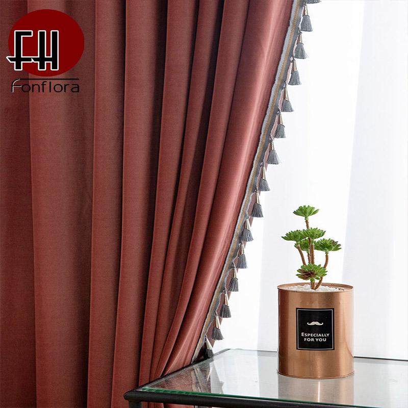 

Nordic Luxury Blackout Curtains For Bedroom Thick Velvet Curtains For Living Room Baroque Red Window With Tassel Drapes, Tulle
