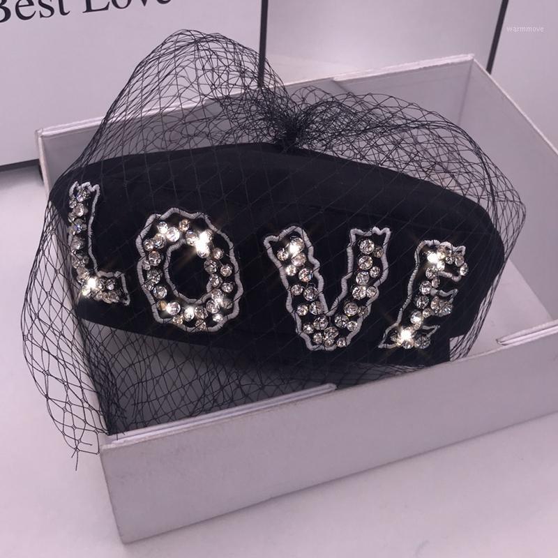 

women's berets hat female popular logo white gauze women's cap with letters fashion black1, Black