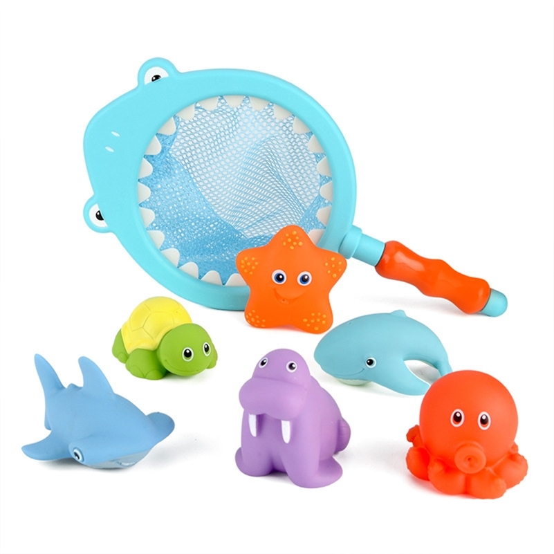

7 Pieces/Sets Baby Fishing Bath Toys Children Water Floating Swimming Pool Bathing Water Marine Animal Toys LJ201019