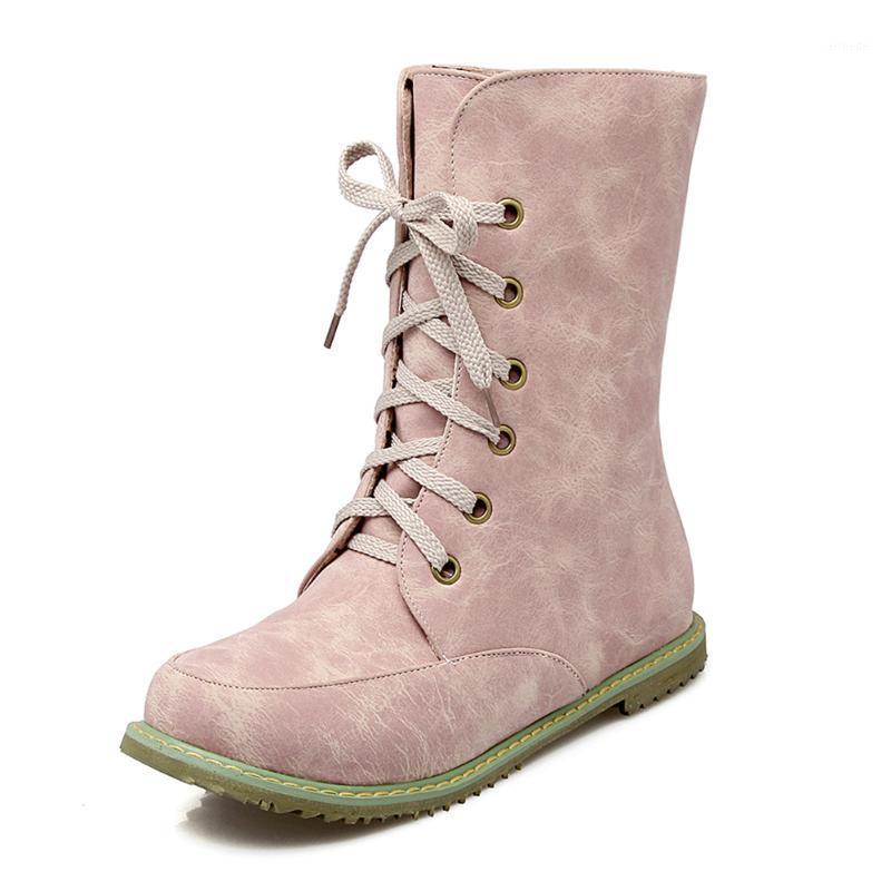 

BONJOMARISA Female Fashion Round Toe Flock Motorcycle Boots Sewing Flat Boots Women 2021 Casual Winter Hot Warm Shoes Woman1, Blue