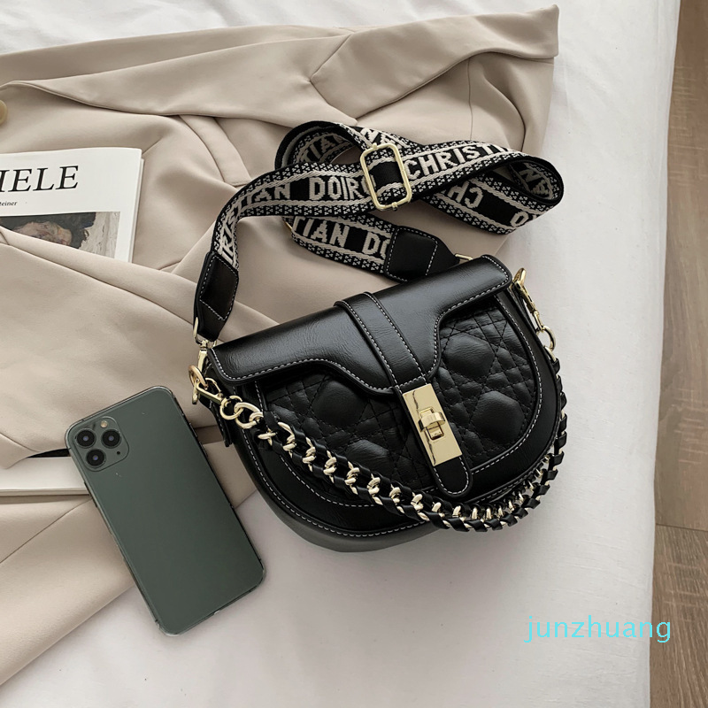 

HBP Women Handbag Bags Summer Korean Fashion Pu Women's Wide Shoulder Strap Saddle Bag, Black