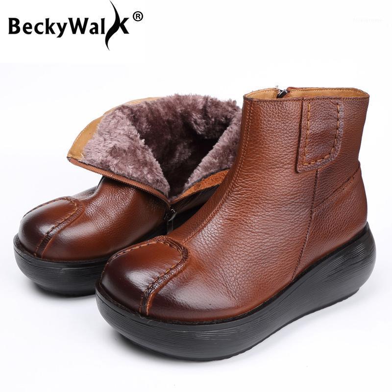 

Fashion Leather Boots Women Cowhide Round Toe Short Boots Female Autumn Winter Genuine Leather Platform Shoes Ankle Boot WSH37041, Brown autumn