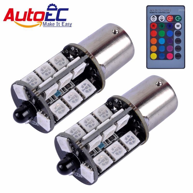 

AutoEC 1 set RGB Wireless Control 1156 27 SMD LED Bulbs For Turn signal Lights Parking Backup Lamp Remote DC12v #LF861, As pic
