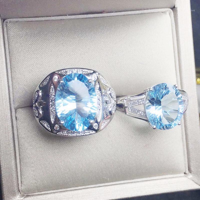 

Couple rings Natural real sky blue topaz oval big lovers ring 6ct*1pc 8.8ct*1pc gemstone 925 sterling silver T2911051