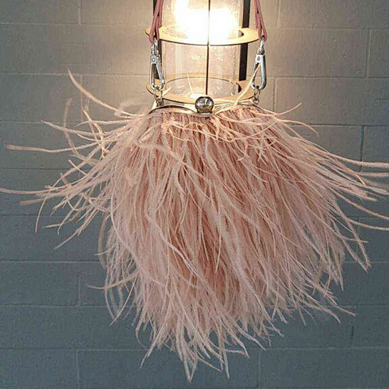 

NXY Evening Bag Women Ostrich Fur for Party Wedding Luxury Handbag New Tote Chain Tassel Shoulder Feather Love Day Clutches 0207, Orange