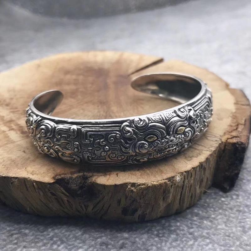 

Bangle Domineering Gluttonous Sterling Silver Vintage Beast Men's Open Bracelet