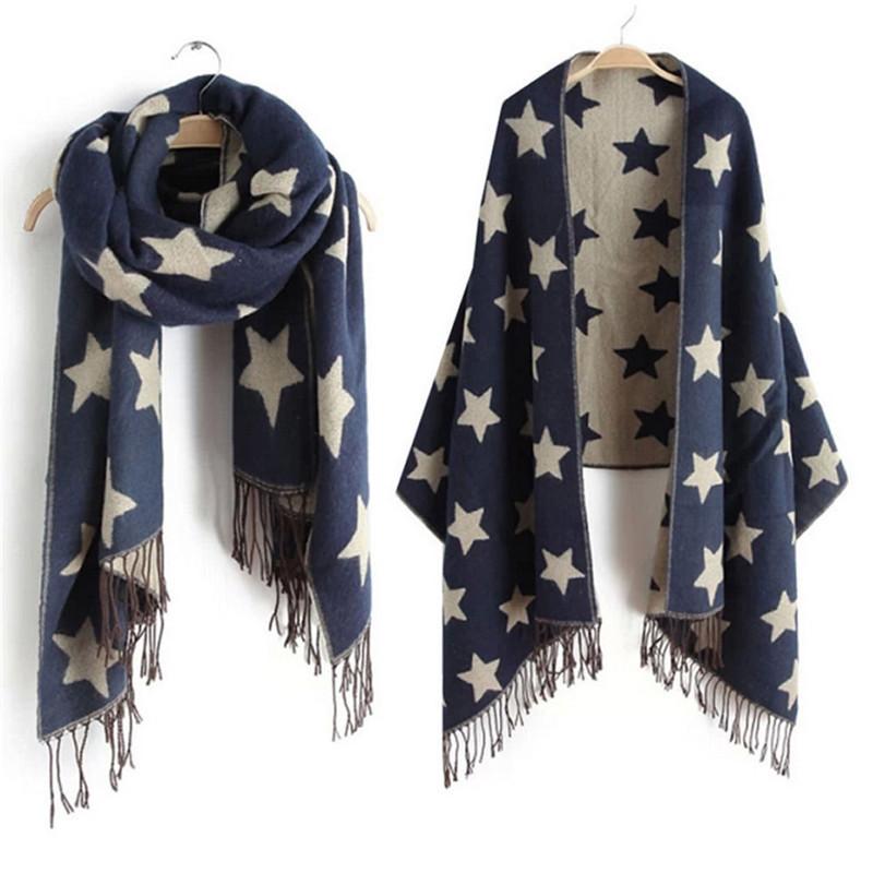 

Five-pointed Star Women Scarf Designer Logo 2020 Double Cashmere Cachecol Foulard Long Scarf Shawl Winter Scarves
