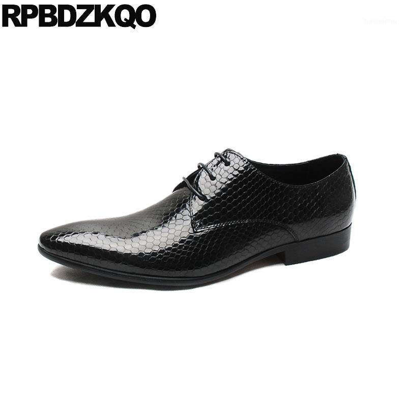 

European Italy Formal Brand Pointed Toe Oxfords Italian Black Genuine Leather Men Blue Dress Shoes Wedding Snake Skin Business1