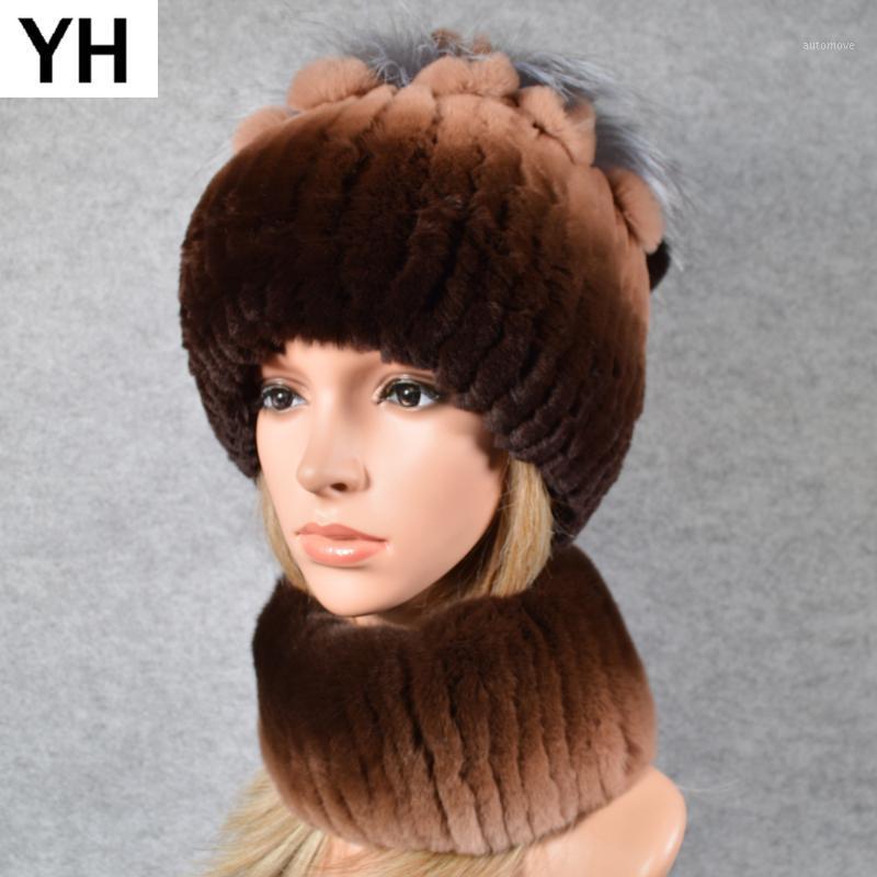 

2 Pieces Sets Winter Women Real Rex Fur Scarf Hat Rex Fur Cap Ring Shawl Natural Scarves Beanies1, Color 25