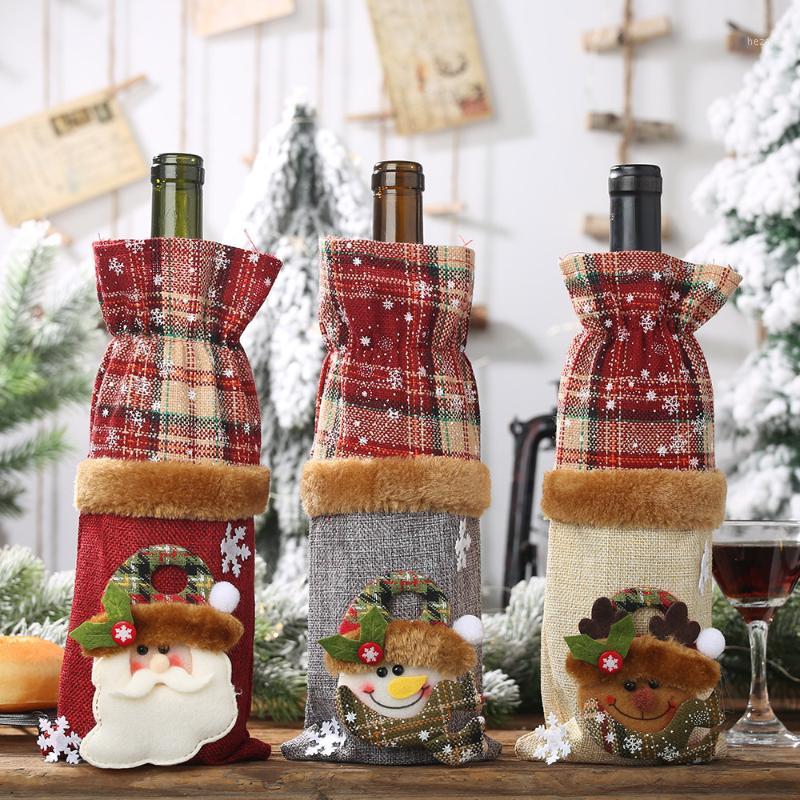 

1PC Santa Claus/Snowman/Deer Plaid Red Wine Bottle Cover Bags For Christmas Protective Bag Xmas Dinner Party Table Decorations1