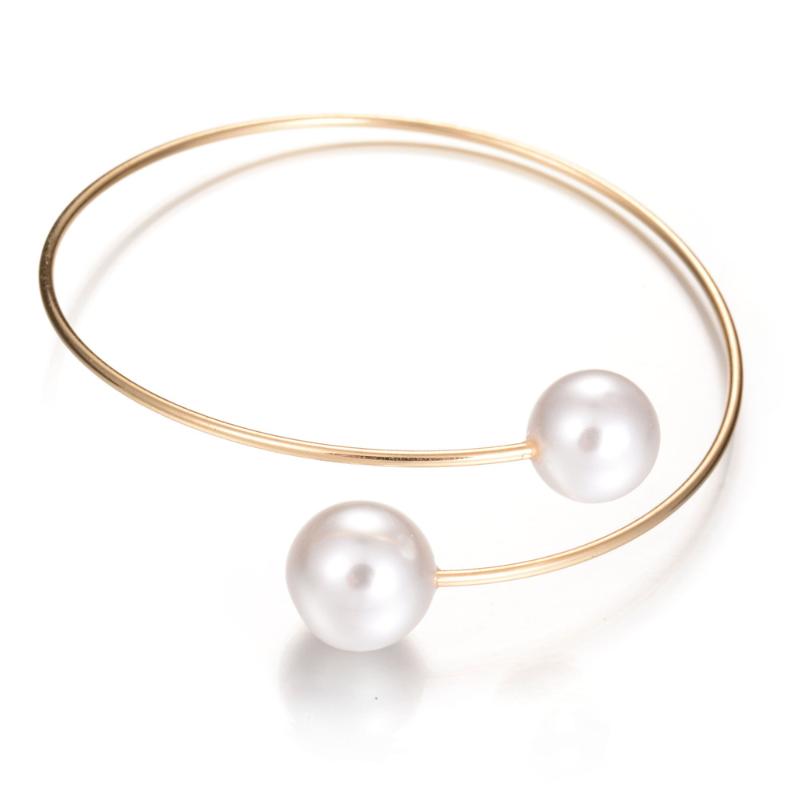 

Korean Fashion Simple Double Pearl Open Bracelet European and American Foreign Trade Alloy Bracelet