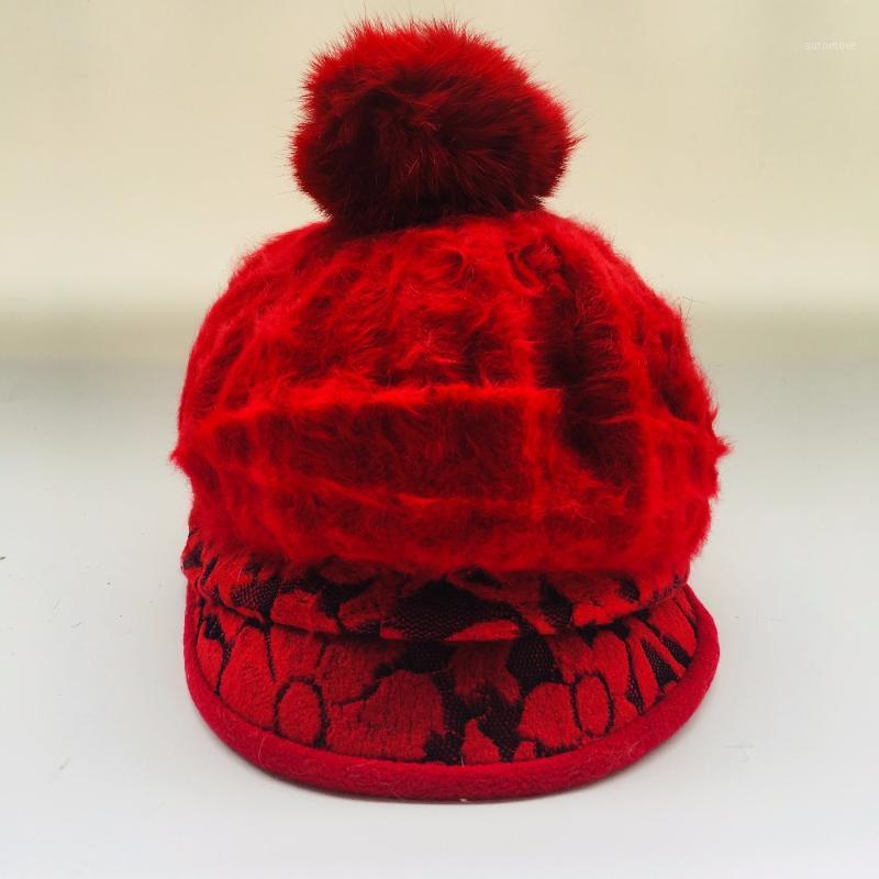 

2020 New Fashion Women Winter Hat Sets Floral Skullies Wool Mixed Fur Warm Outdoor Knitted Beanies Baggy Headwear Cap1