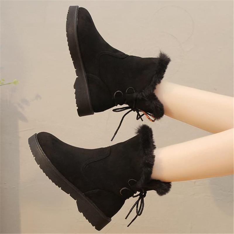 

fur snow boots women 2020 new winter short tube thick bottom all-match plus velvet warm furry short boots cotton shoes, Black