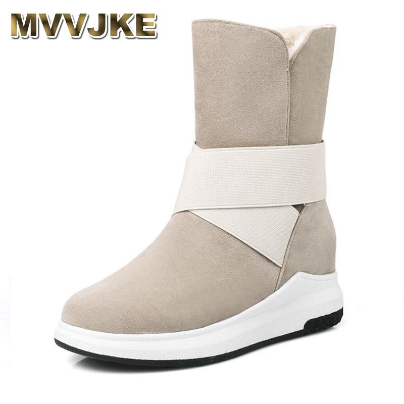 

MVVJKE Women winter shoes women's Mid-Calf boots the new Beige Gray Black fashion casual fashion flat warm woman snow boots E193