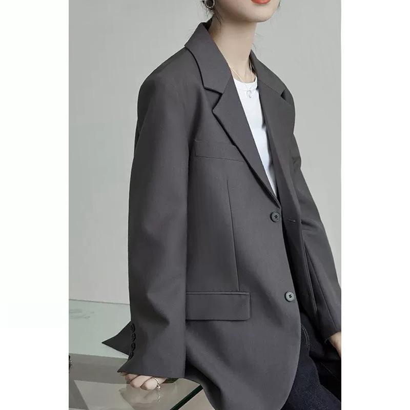 

New Suits Female Vintage Autumn Notched Collar Plaid Women Blazer Breasted Jacket Casual Pockets Womens Suits Coat Blazers, Black