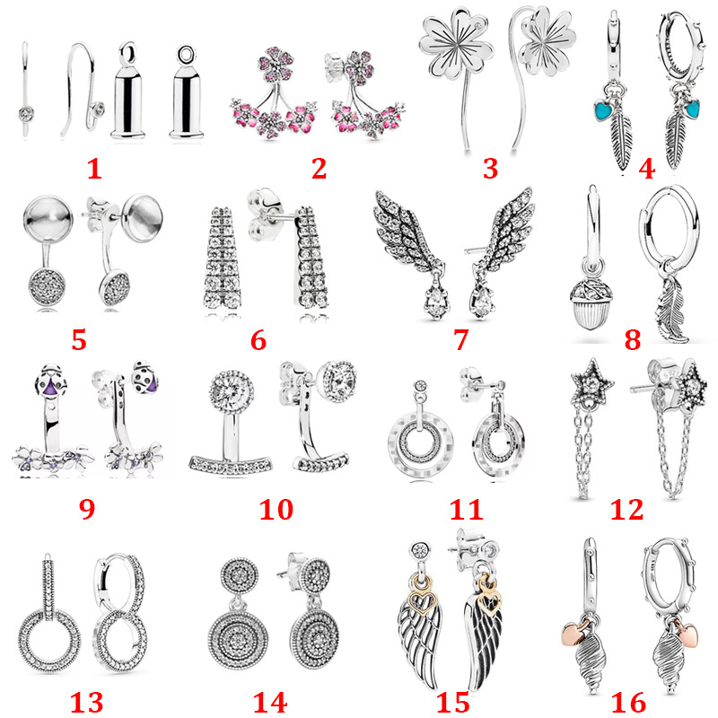 

925 Sterling Silver stud Brand New Sparkling Double Hoop Earrings Divine Feather Earrings High Jewelry Birthday Engagement Dust Bag Gifts fit Pandora Charm