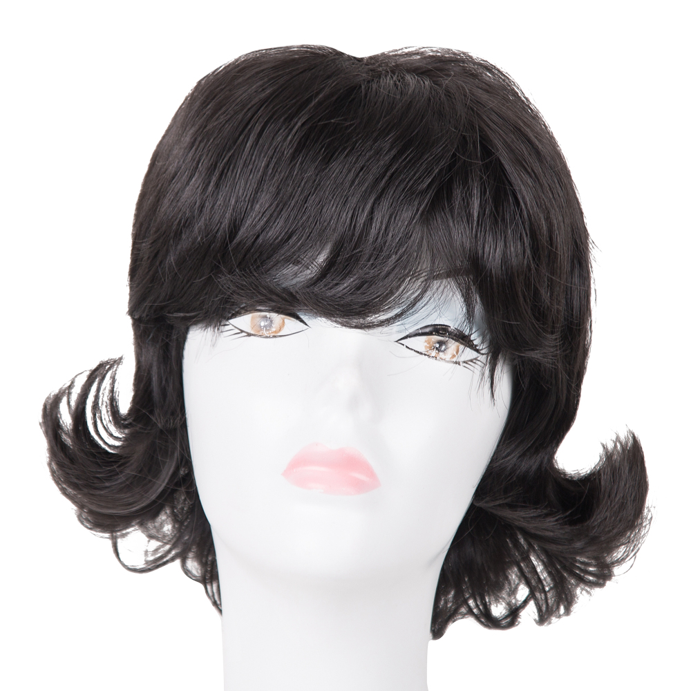 Costume Accessories Fei-Show Synthetic Heat Resistance Fiber Short Black Wavy Wigs Inclined Bangs Daytime Hair Women Female Tail Warp Hairpi-image-751017687
