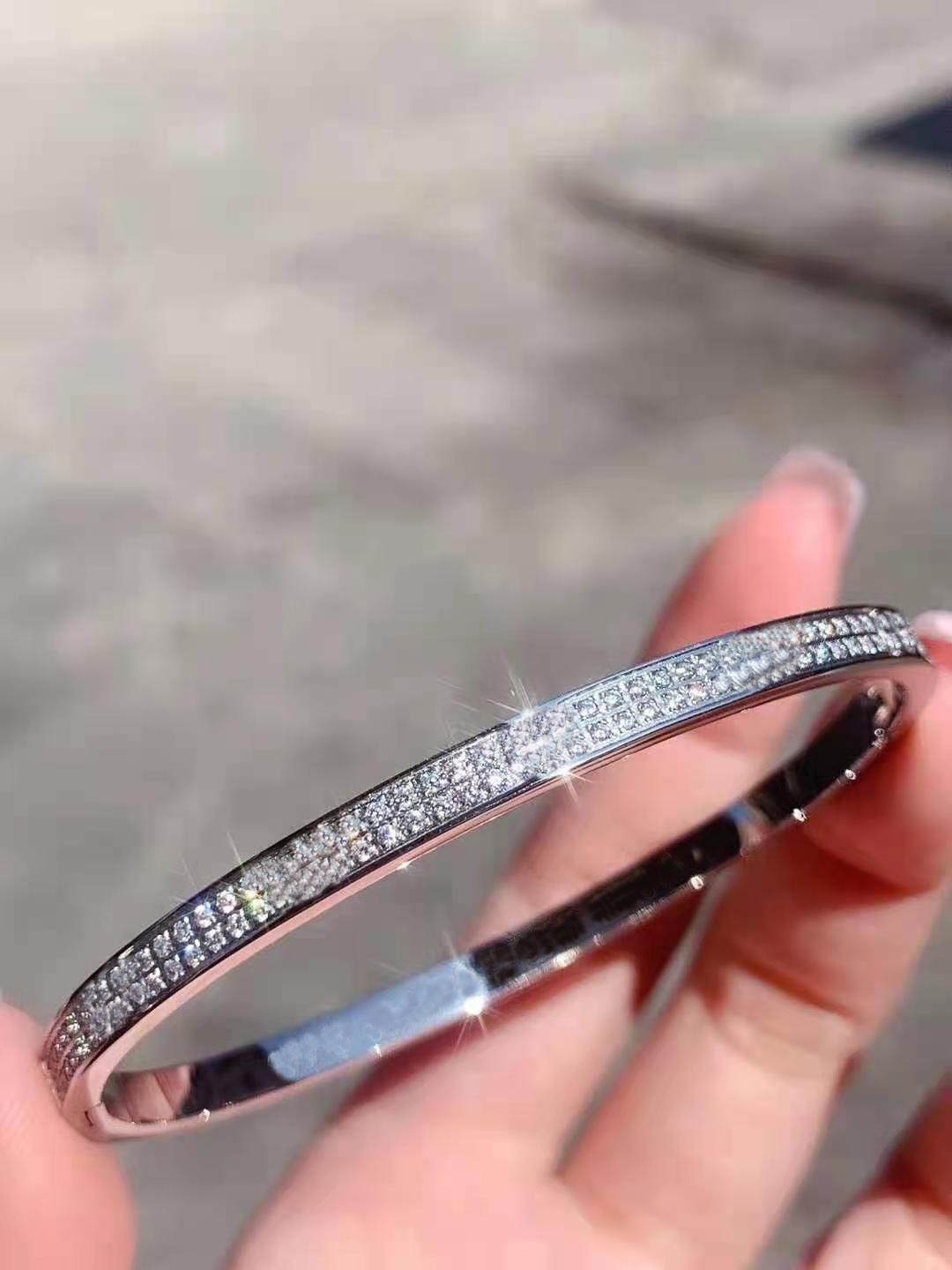 

High quality fashion 2021 stainless steel gypsophila double row diamond bracelet gift narrow white gold rose gold full diamonds neutral two