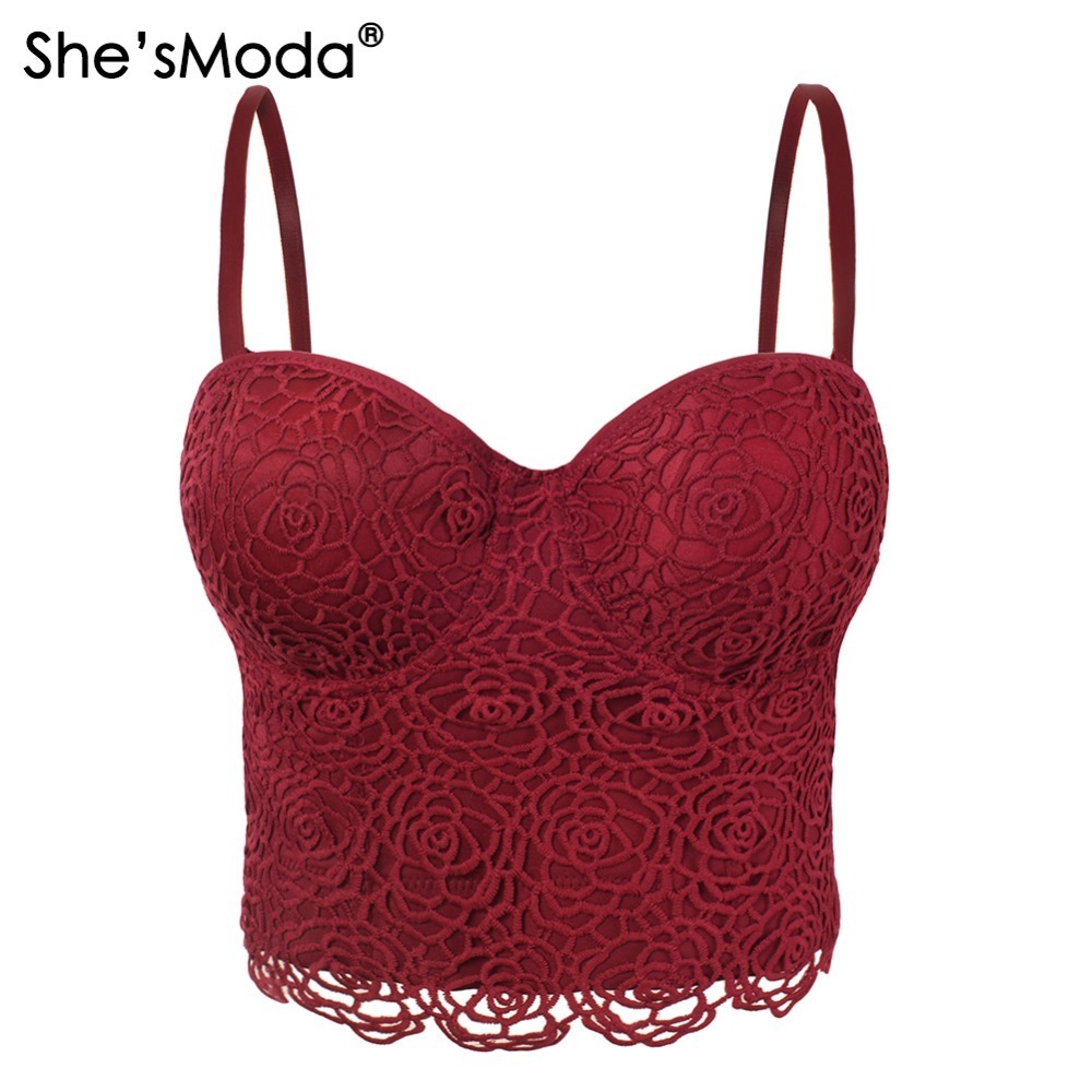 

She'sModa Sweet Floral Lace Push Up Bralet Women's Bustier Corset Wedding Party Corset Cropped Top Vest Plus Size Y200701, White