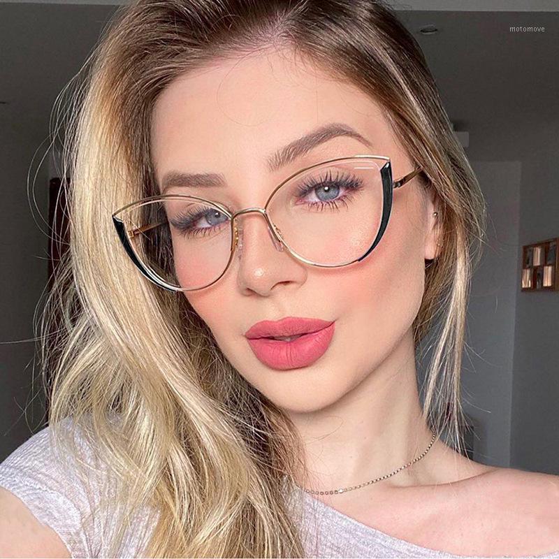 

WackSaria Women Glasses Big Half Colorful Frame Cat Eyes Shape Metal Transparent Lens Glasses Blue Light Blocking Fashion Studen1