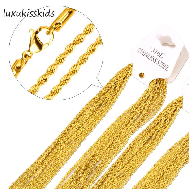 

LUXUKISSKIDS Gold Plating 316L Stainless Steel Necklace Chain for Men and Women Gold/Silver Rope Chains Necklaces High Quality