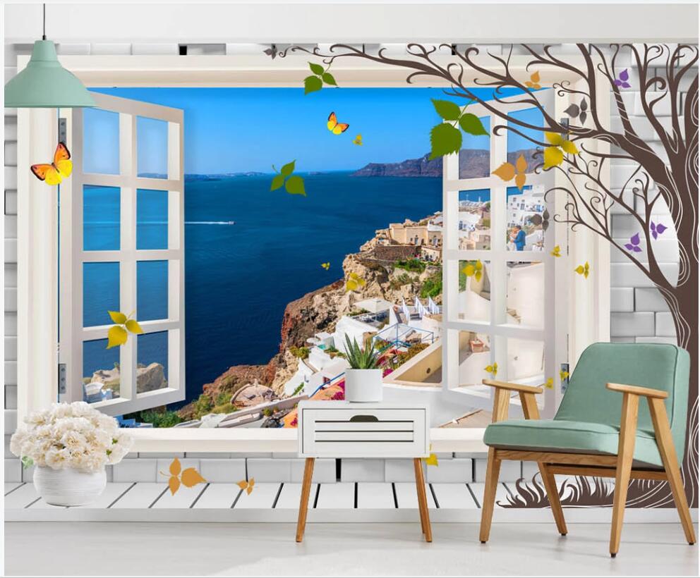 

Custom photo mural wallpaper 3 d Beautiful Aegean window view living room home decor 3d wall murals wallpaper for walls 3 d, Non-woven wallpaper