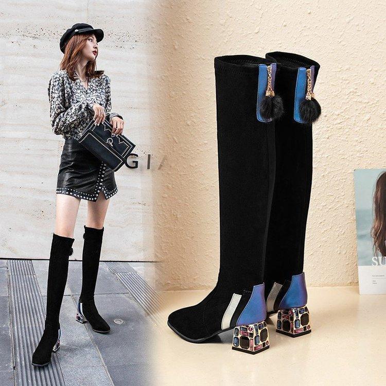 

2020 Winter New Fashion Boots Women's Shoes Suede Boots High Heels Thick Heels Back Zipper Cotton Round Toe High (5cm-8cm) Zip1, As pic