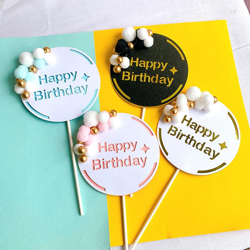 

Other Festive & Party Supplies Happy Birthday Cake Topper Paper Letter Cupcake Insert With Fur Balls For Decorations Baking