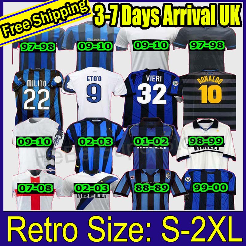 

2009 2010 Finals MILITO SNEIJDER ZANETTI Retro Soccer jersey Pizarro Football MILAN 1997 1998 97 98 99 Djorkaeff Baggio RONALDO Inter 02 03, Black;yellow