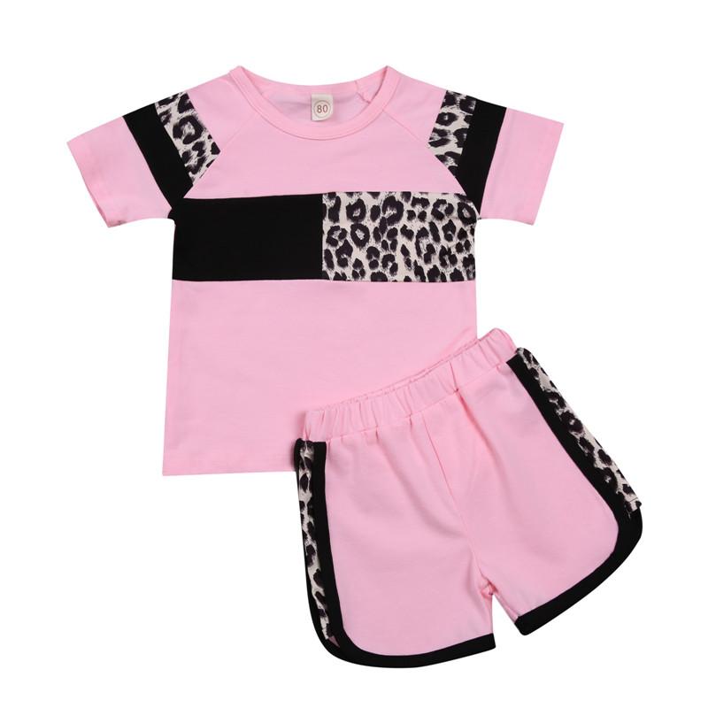 

2021 Baby Girls Outfits Soft Short Sleeve Leopard Print Patchwork Tops Shorts 2Pcs Summer Toddler Girl Clothes Newborn Set