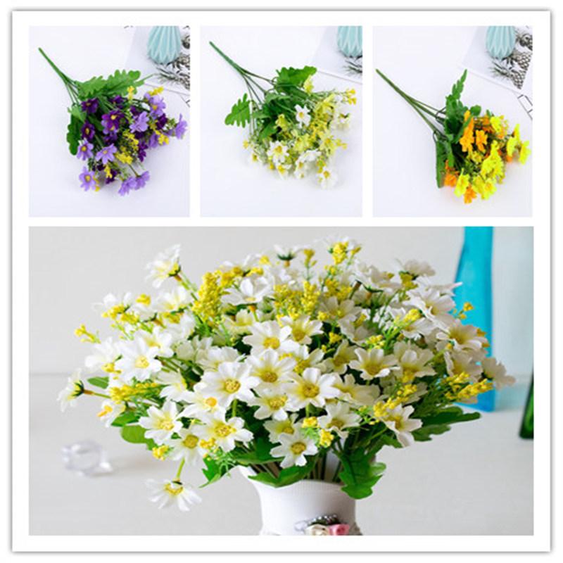 

7Branch Artificial Daisy flower 28 Head Cineraria Artificial Flower fake bunch plants flowers green leaves leaf home hotel decor, 1x purple2