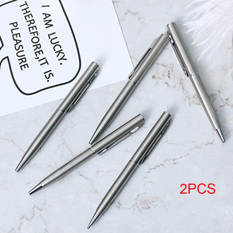 

Ballpoint Pens 2Pcs Mini Silver Pen Stainless Steel Metal Durable Rotating Pocket-size Stationery Writing Tool