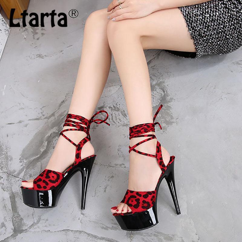 

LTARTA Women's Summer Sandals 2020 New Shoes Thin Heeled Sexy Black Waterproof Platform 17cm 20cm Leopard Slippers LFD-181-531, 17cm brown