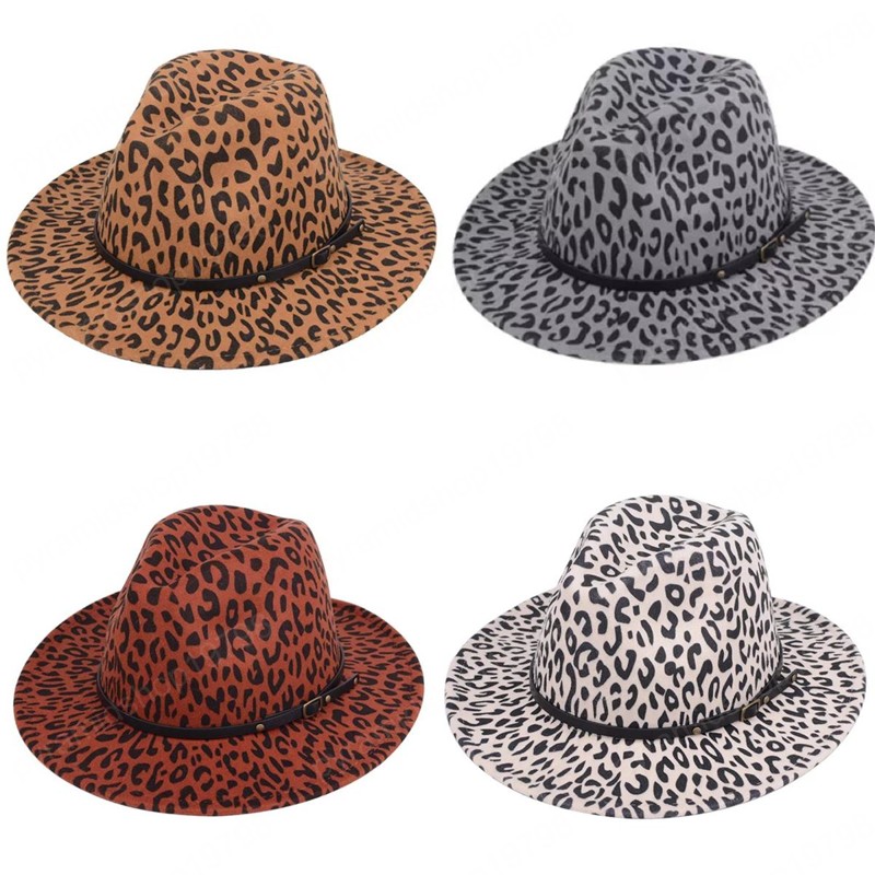 

Wholesale INS 6 Colors Fashion Leopard Hats Adults Men Women Elegant Fedora Hat Band Wide Flat Brim Jazz Hats Stylish Panama Caps, Yellow