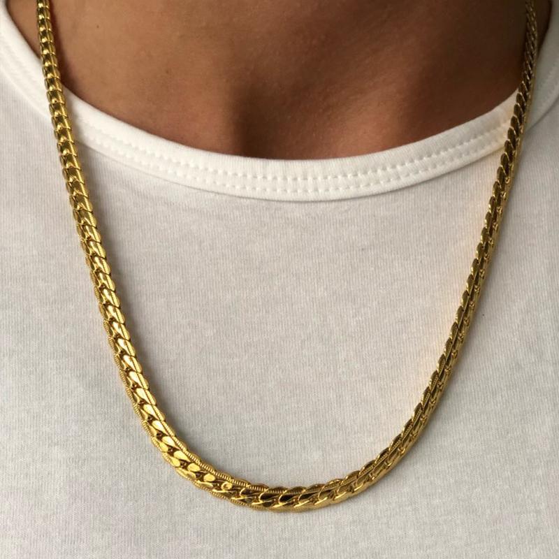 

2021 High Quality 4/7mm Embossing Flat Snake Chain Necklace Gold Silver Color Stainless Steel Men Women Jewelry Dropshipping