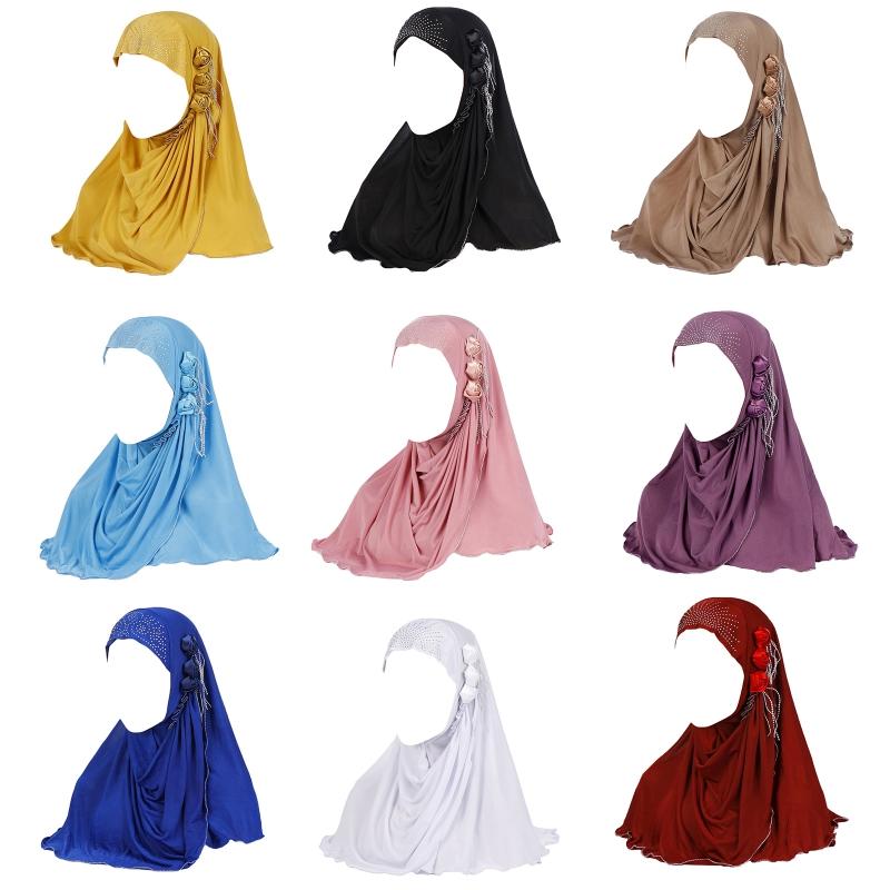 

Women Muslim Hijab Cap Long Head Scarf Wrap Silk Flower Tassels Turban Hat M7DD